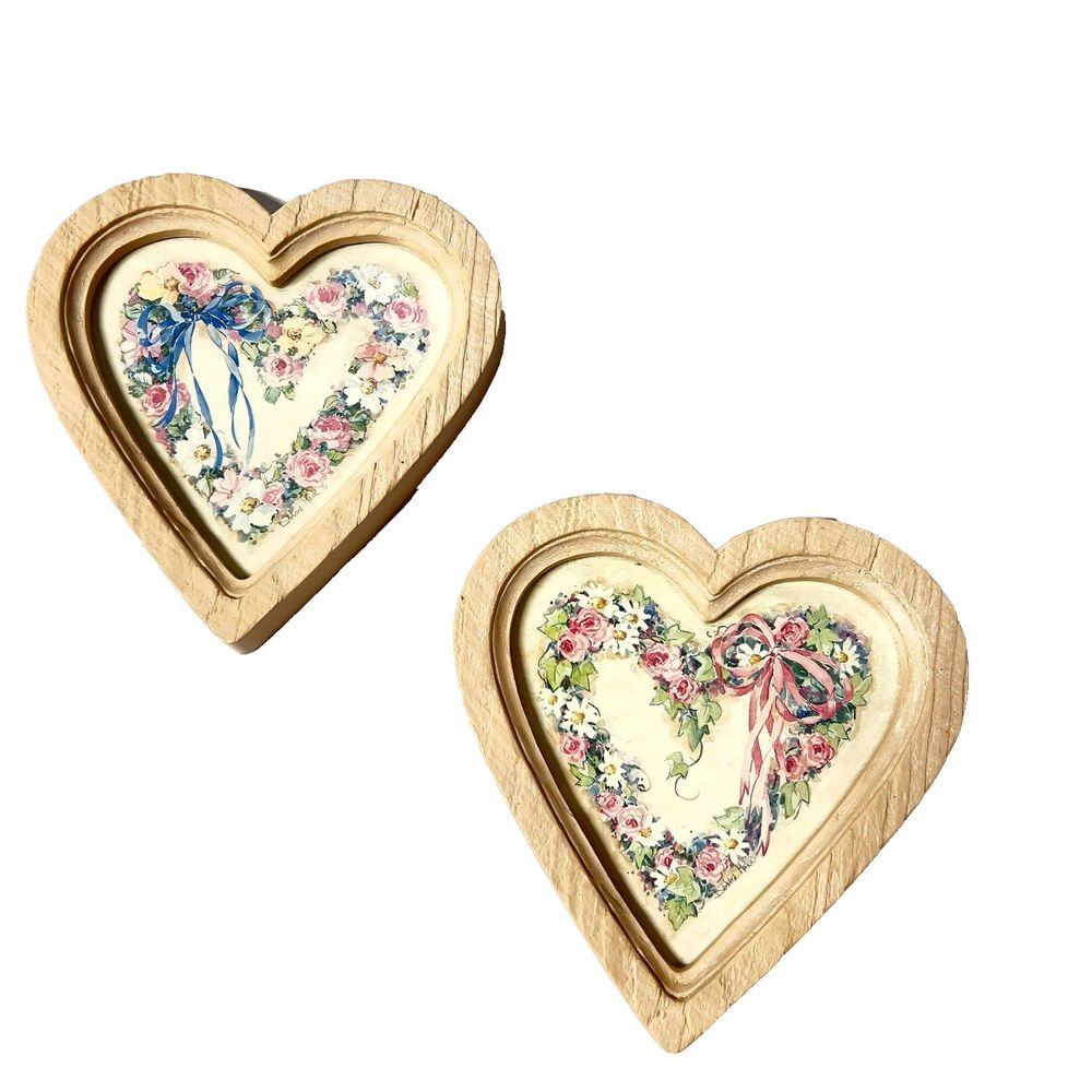 Vintage Homco Heart Shaped Floral Wall Plaque Set Barbara Mock Cottagecore